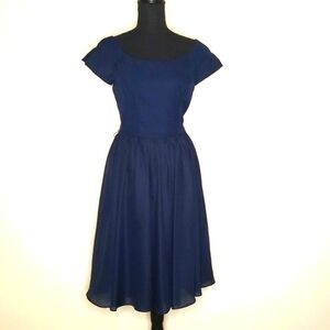 Alfred Angelo Navy blue tea length lined  bridesmaid dress missing belt